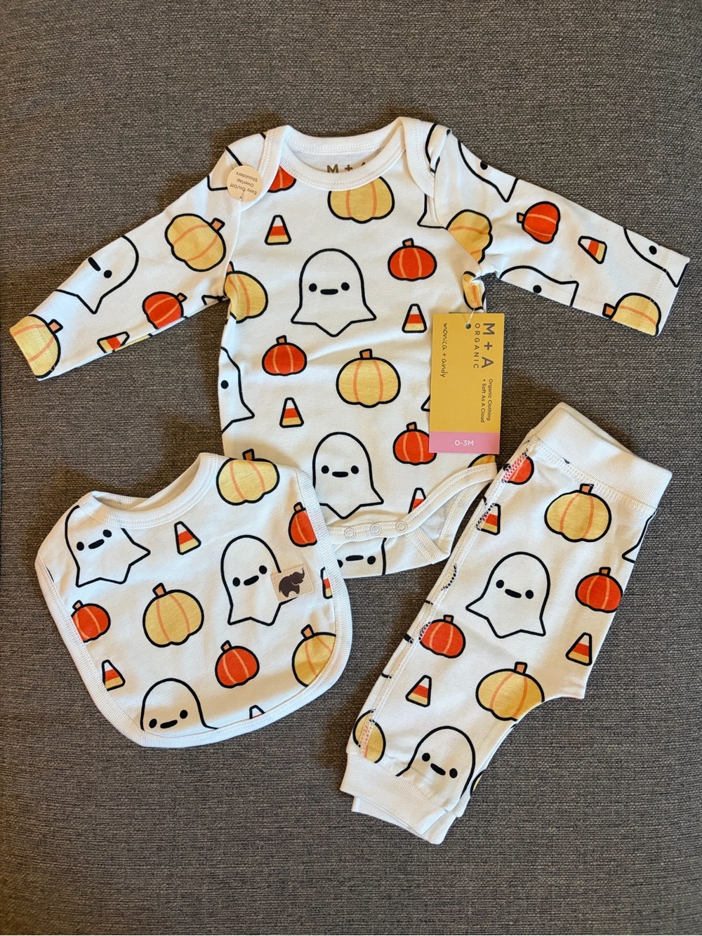 ✨$10✨NWT•Monica+Andy Organic Cotton Bodysuit, Pants, & Bib Set | 0-3m